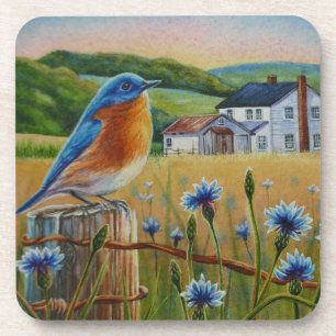 Bluebird Cornflowers Sommer Farm Wasserfarbene Kun Getränkeuntersetzer