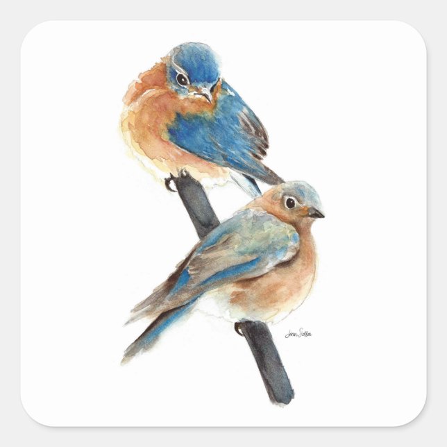 Bluebird Couple Painting Quadratischer Aufkleber (Vorderseite)