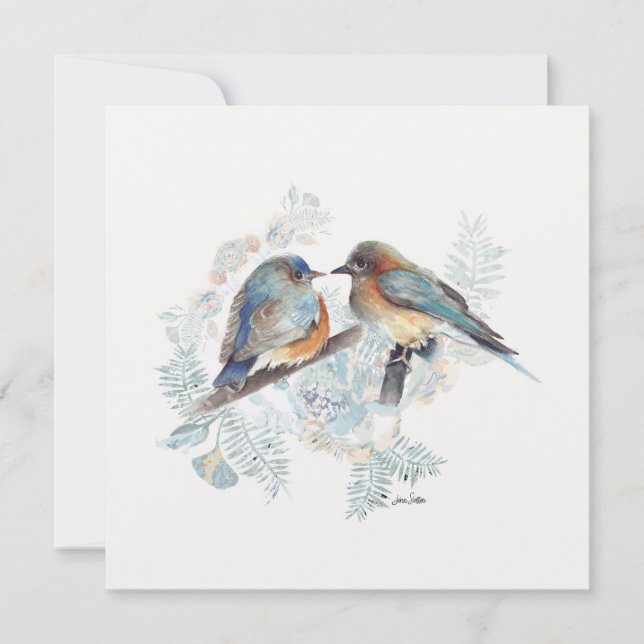 Bluebird Couple Wasserfarbe mit Blumen (Vorderseite)