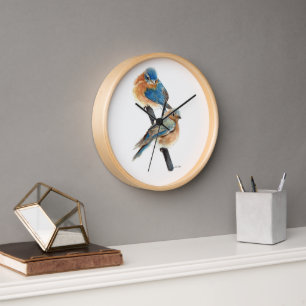 Bluebird Couple Watercolor-Malerei Uhr