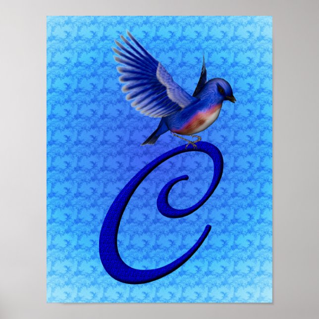 Bluebird Elegant Monogram Anfangsbuchstabe C Poster (Vorne)