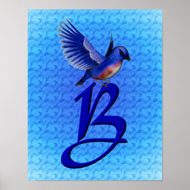 Bluebird Elegant Monogram Initial B Poster (Vorne)