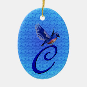 Bluebird Elegant Monogram Initial C Keramik Ornament