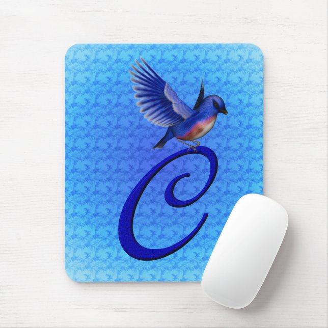 Bluebird Elegant Monogram Initial C Mousepad (Mit Mouse)