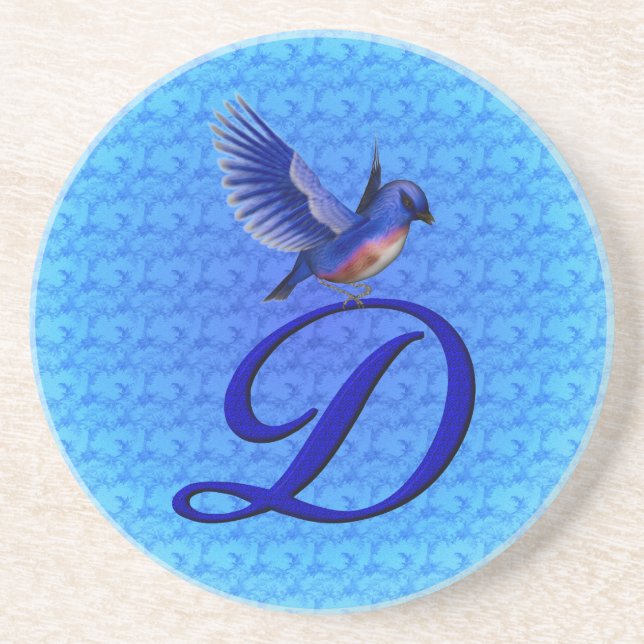 Bluebird Elegant Monogram Initial D Sandstein Untersetzer (Vorne)