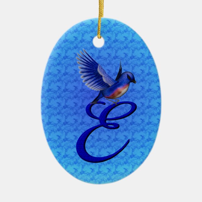 Bluebird Elegant Monogram Initial E Keramik Ornament (Vorne)