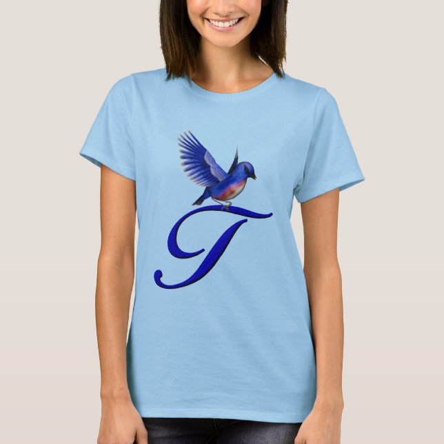 Bluebird Elegant Monogram Initial T T-Shirt (Vorderseite)