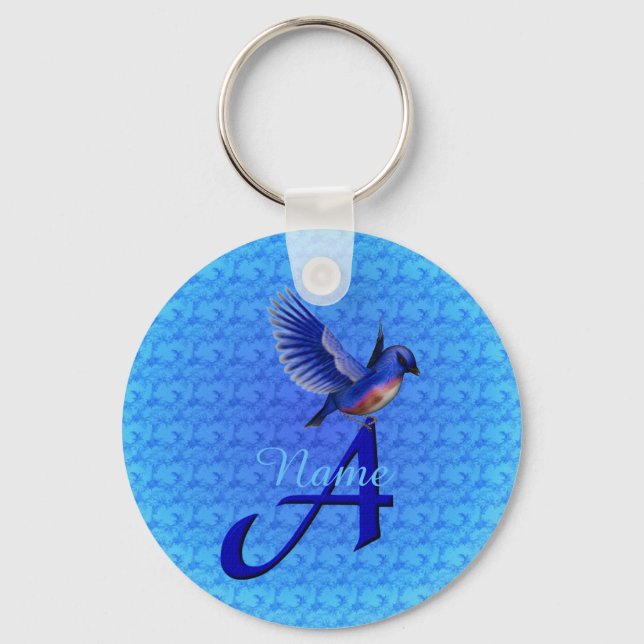 Bluebird Elegant Monogram Initiale A Personalisier Schlüsselanhänger (Vorderseite)