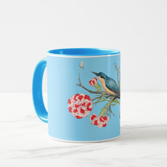 Bluebird für Nelken, Vintage Darstellung, Tasse (Vorderseite Links)