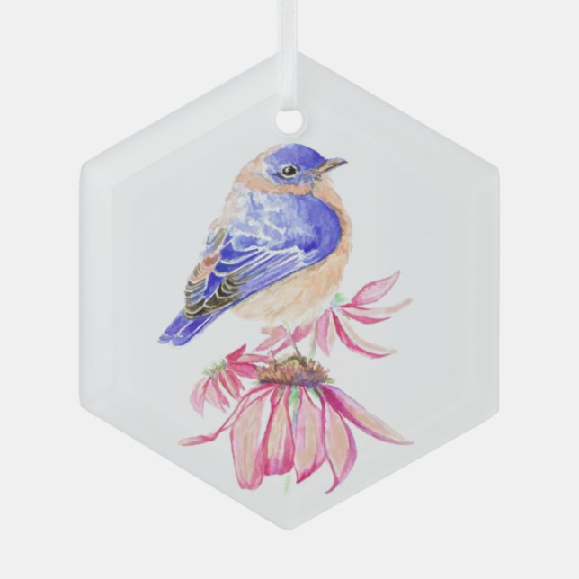 Bluebird Garden Bird Nature Art Ornament Aus Glas (Vorderseite)