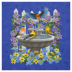 Bluebird Goldfinch Birdbath Garden Royal Blue Stoff
