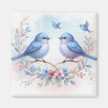 Bluebird Harmony on a Floral Perch Magnet