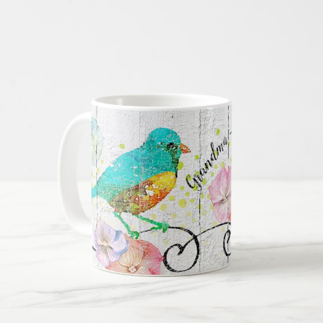 Bluebird Hydrangea Bluoral Grandma Quote Monogram Kaffeetasse (Vorderseite Links)