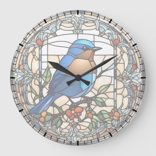 Bluebird-Imitate - Bleistift Blauer Vogel Große Wanduhr (Vorderseite)