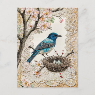 Bluebird in Blüten mit Nest Feiertagspostkarte