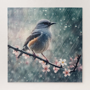Bluebird in einem Regenfenster Puzzle