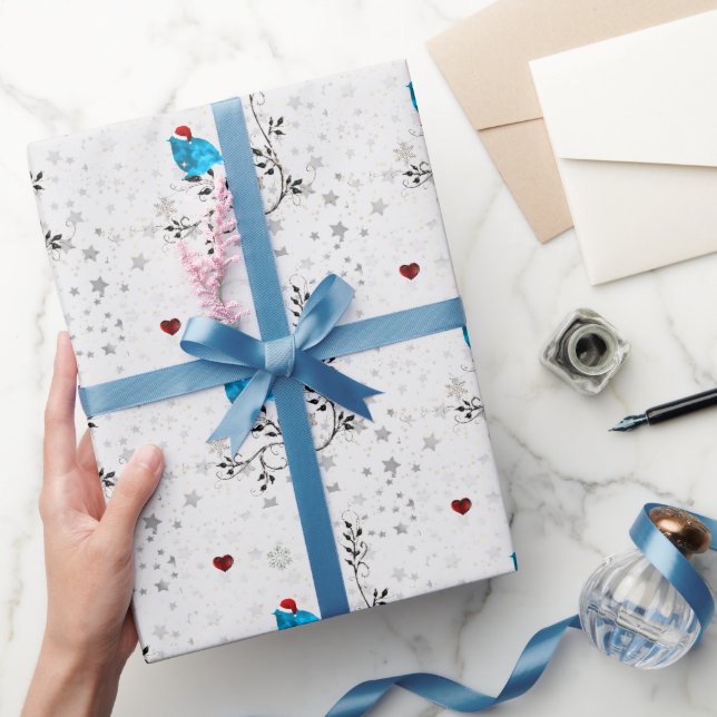 Bluebird in einer Weihnachtsmannmütze Geschenkpapier (Schenken)