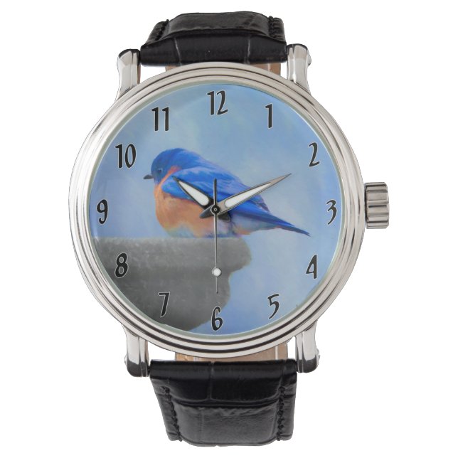 Bluebird-Malerei - Original Bird Art Armbanduhr (Vorderseite)