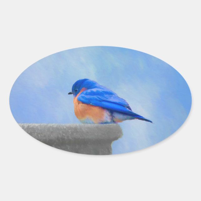 Bluebird-Malerei - Original Bird Art Ovaler Aufkleber (Vorderseite)
