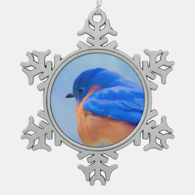 Bluebird-Malerei - Original Bird Art Schneeflocken Zinn-Ornament (Vorderseite)