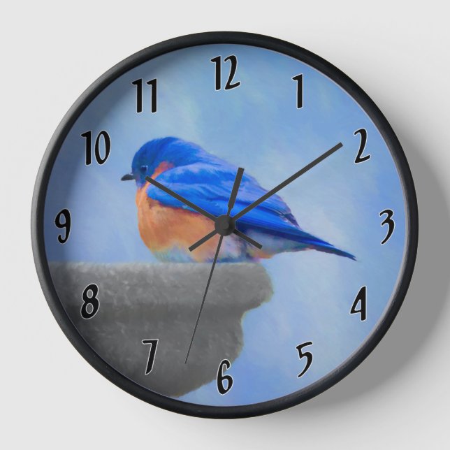 Bluebird-Malerei - Original Bird Art Uhr (Vorderseite)