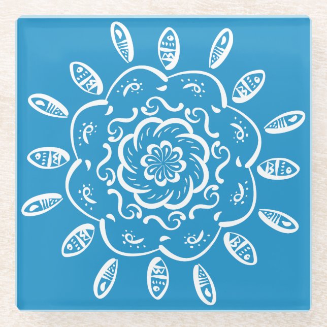 Bluebird Mandala Glasuntersetzer (Vorderseite)