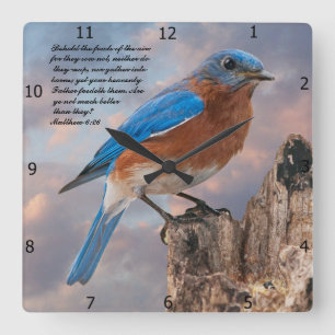 BLUEBIRD- Matthew 6:26   Quadratische Wanduhr