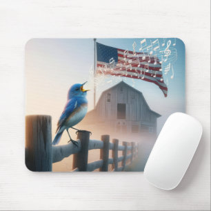 Bluebird mit amerikanischer Flagge singen Mousepad