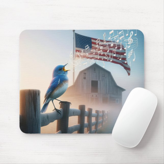 Bluebird mit amerikanischer Flagge singen Mousepad (Mit Mouse)