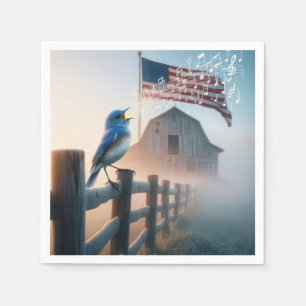 Bluebird mit amerikanischer Flagge singen Serviette