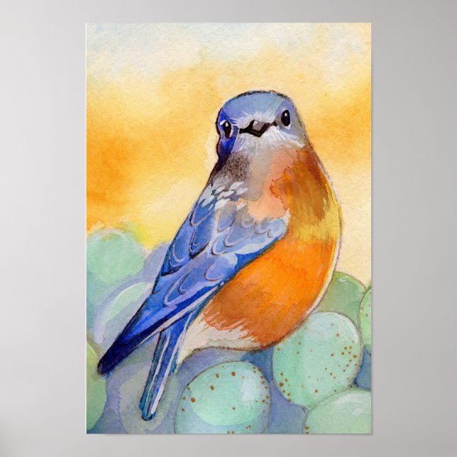 Bluebird mit Eier Wasserfarbe Poster (Vorne)
