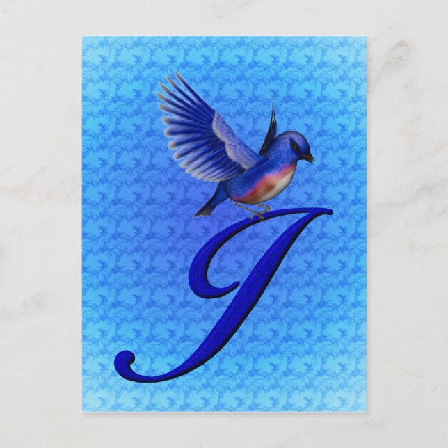 Bluebird Monogram Anfangs J Elegant Postkarte (Vorderseite)