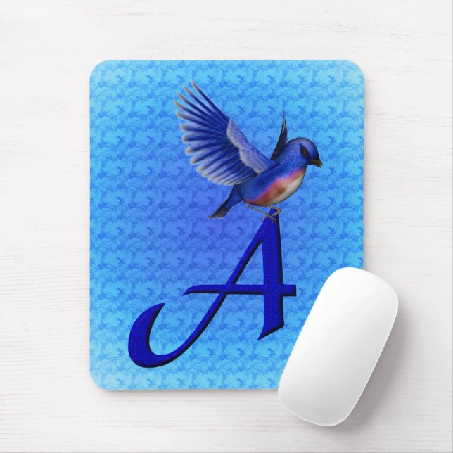 Bluebird Monogram Initial A Mousepad (Mit Mouse)