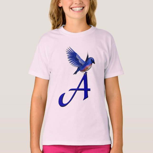 Bluebird Monogram Initial A T-Shirt (Vorderseite)