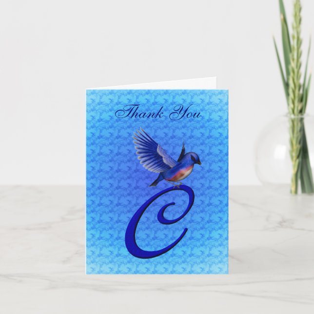 Bluebird Monogram Initial C Elegant Dankeskarte (Vorderseite)