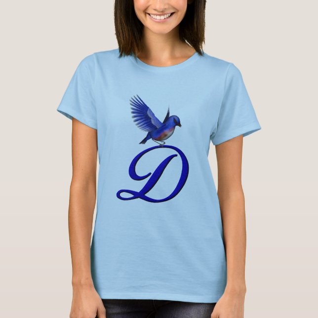 Bluebird Monogram Initial D Elegant T-Shirt (Vorderseite)