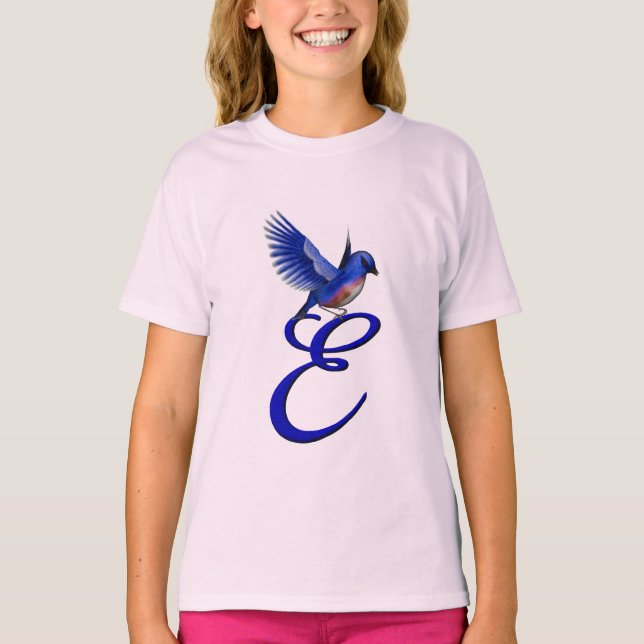 Bluebird Monogram Initial E Elegant T-Shirt (Vorderseite)