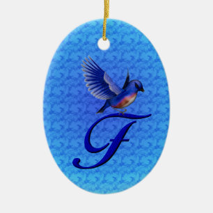 Bluebird Monogram Initial F Keramik Ornament