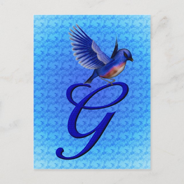 Bluebird Monogram Initial G Elegant Postkarte (Vorderseite)