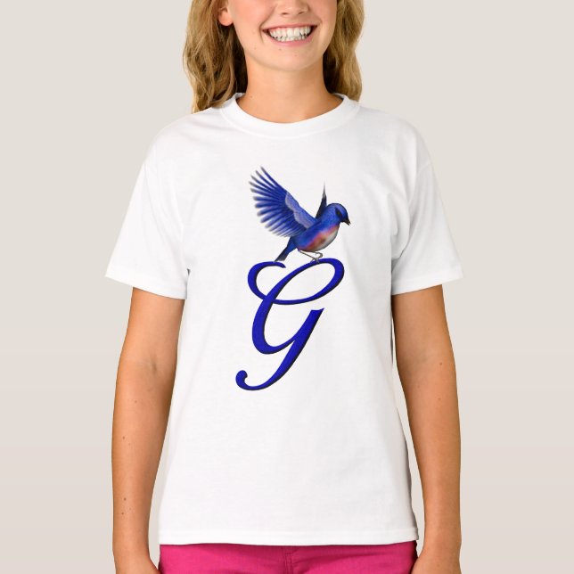 Bluebird Monogram Initial G Elegant T-Shirt (Vorderseite)