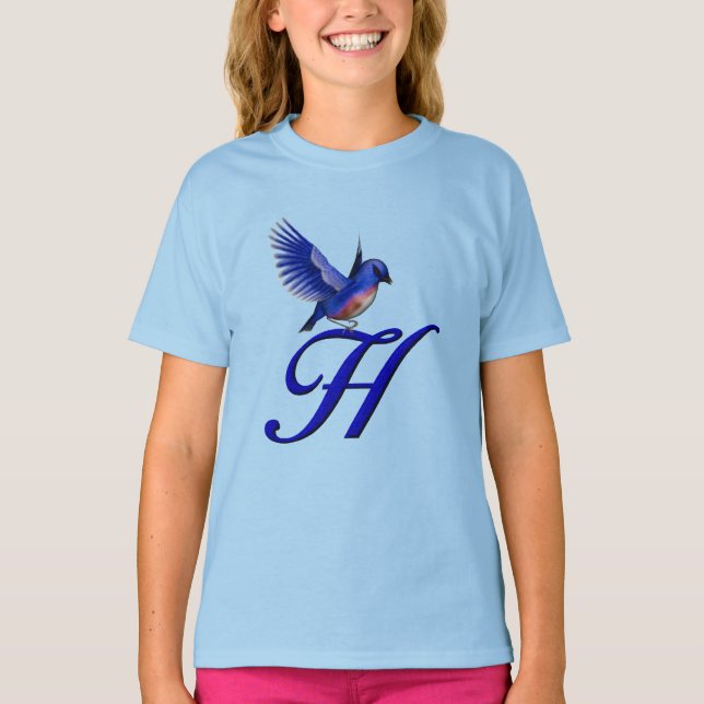Bluebird Monogram Initial H Elegant T-Shirt (Vorderseite)
