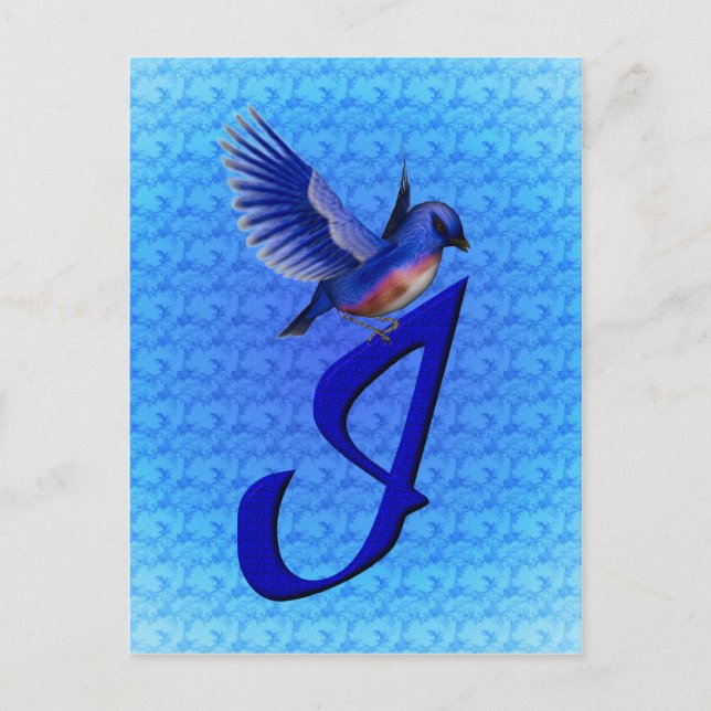 Bluebird Monogram Initial I Elegant Postkarte (Vorderseite)