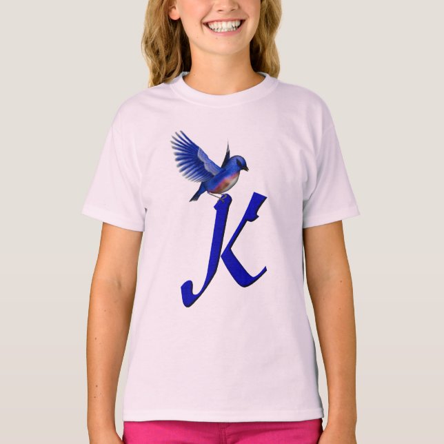 Bluebird Monogram Initial K Elegant  T-Shirt (Vorderseite)