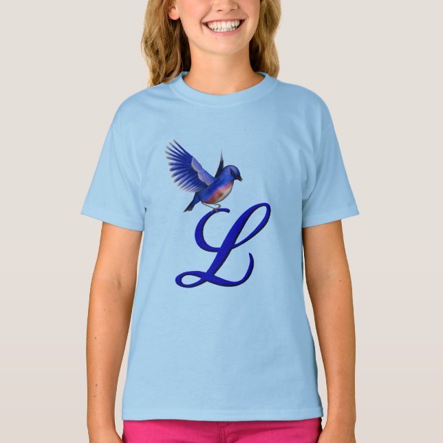Bluebird Monogram Initial L Elegant T-Shirt (Vorderseite)
