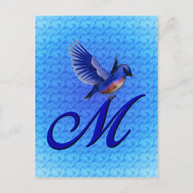 Bluebird Monogram Initial M Elegant Postkarte (Vorderseite)