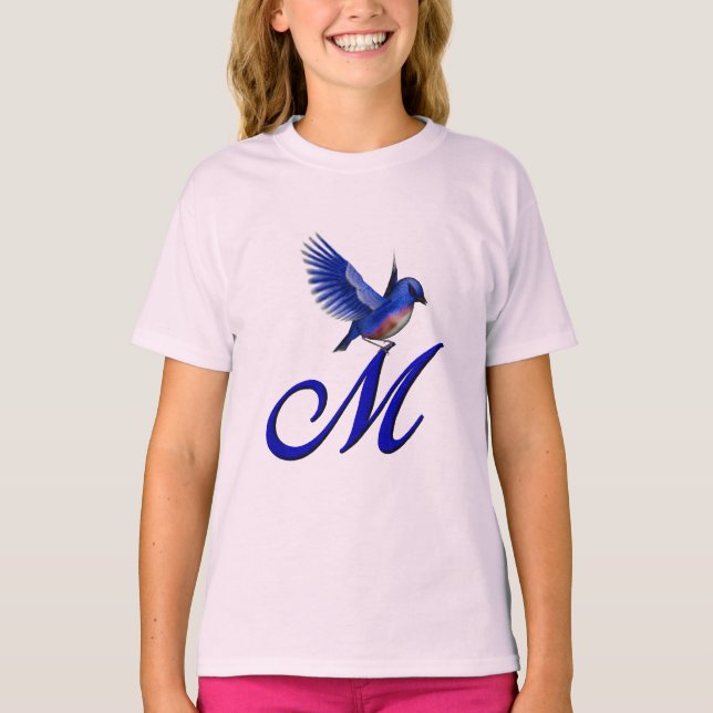 Bluebird Monogram Initial M Elegant T-Shirt (Vorderseite)