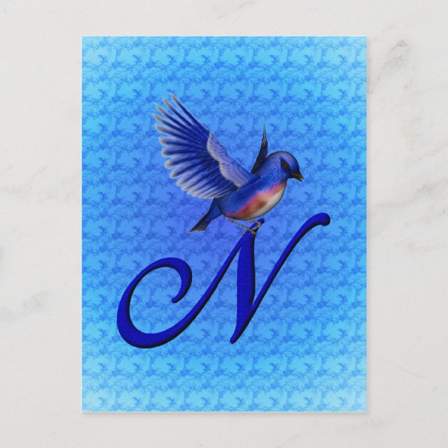 Bluebird Monogram Initial N Elegant Postkarte (Vorderseite)