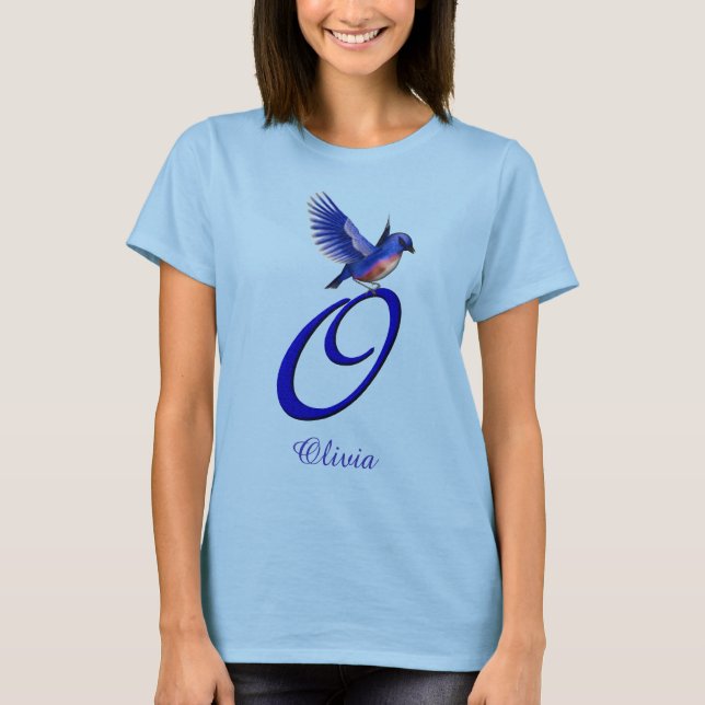 Bluebird Monogram Initial O Elegant Personalized T-Shirt (Vorderseite)