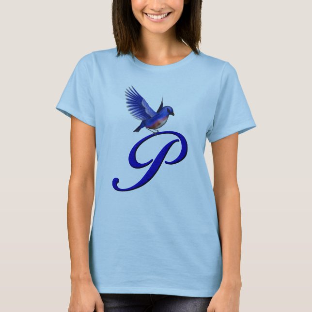Bluebird Monogram Initial P Elegant T-Shirt (Vorderseite)
