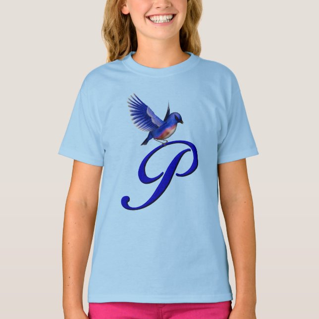 Bluebird Monogram Initial P Elegant  T-Shirt (Vorderseite)